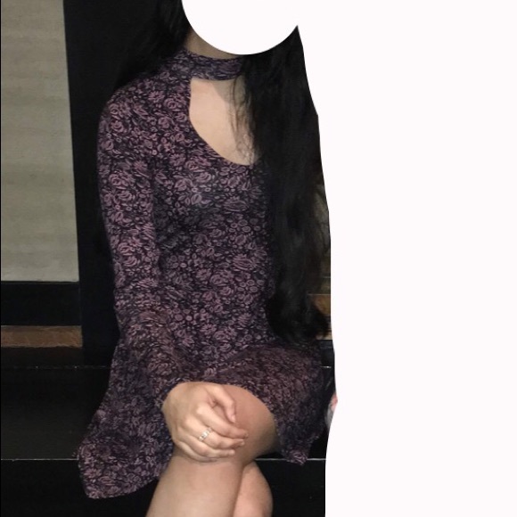 Express Black and Pink Floral Long Sleeve Dress - Picture 9 of 9